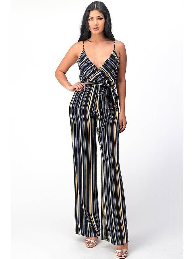 Navy Mustard Striped jumpsuit in a relaxed fit 170017J60 for wholesale on Faire