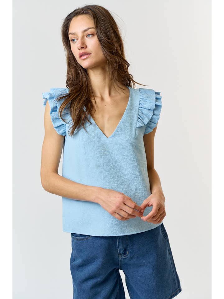 Lalavon - Wholesale Blouse - Women's - LT5553Â Ruffled Detail V Neck Top