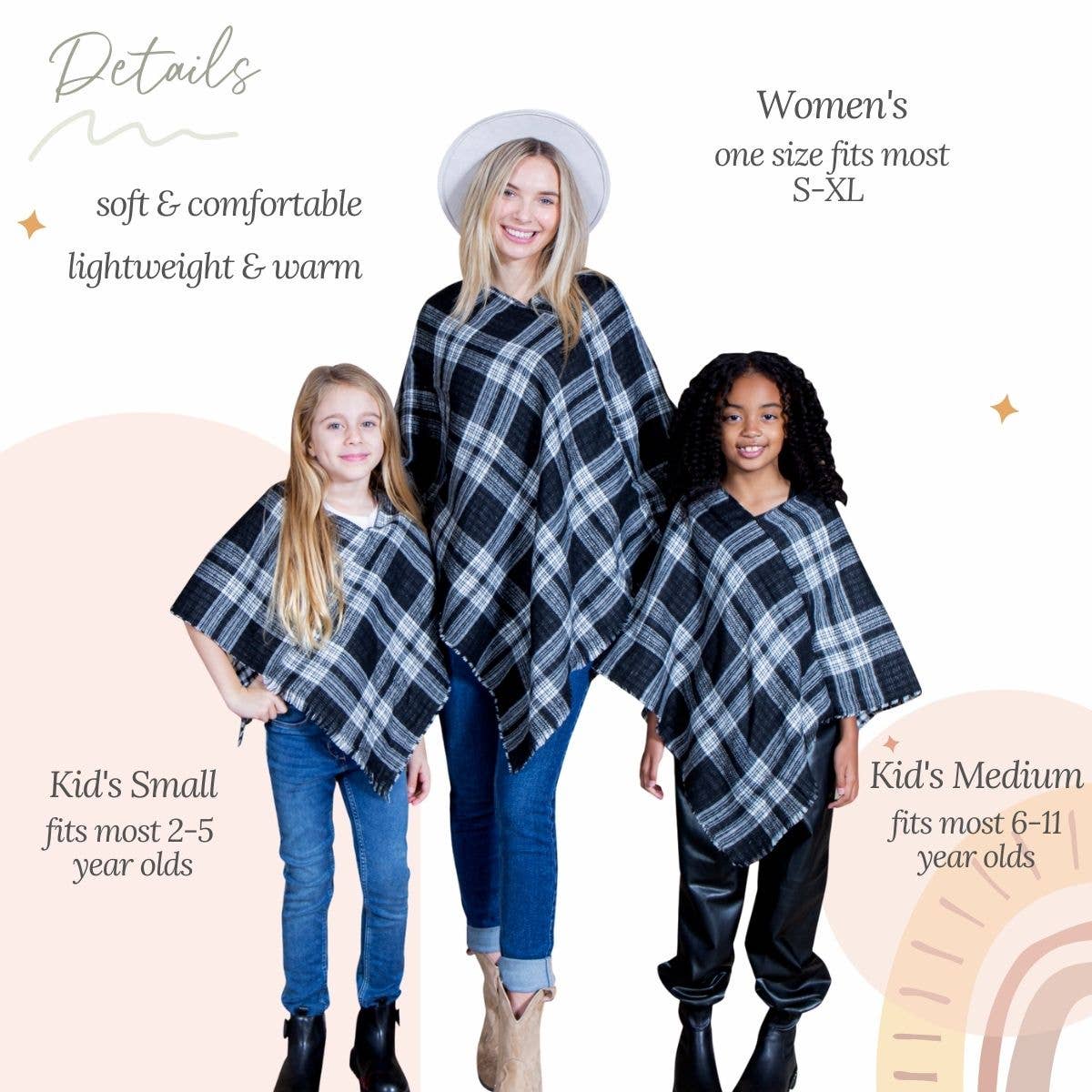 Loven x Mini Momo - Wholesale Mommy & Me Sets - Mommy and Me Matching Cape Blanket Poncho - Checkered9