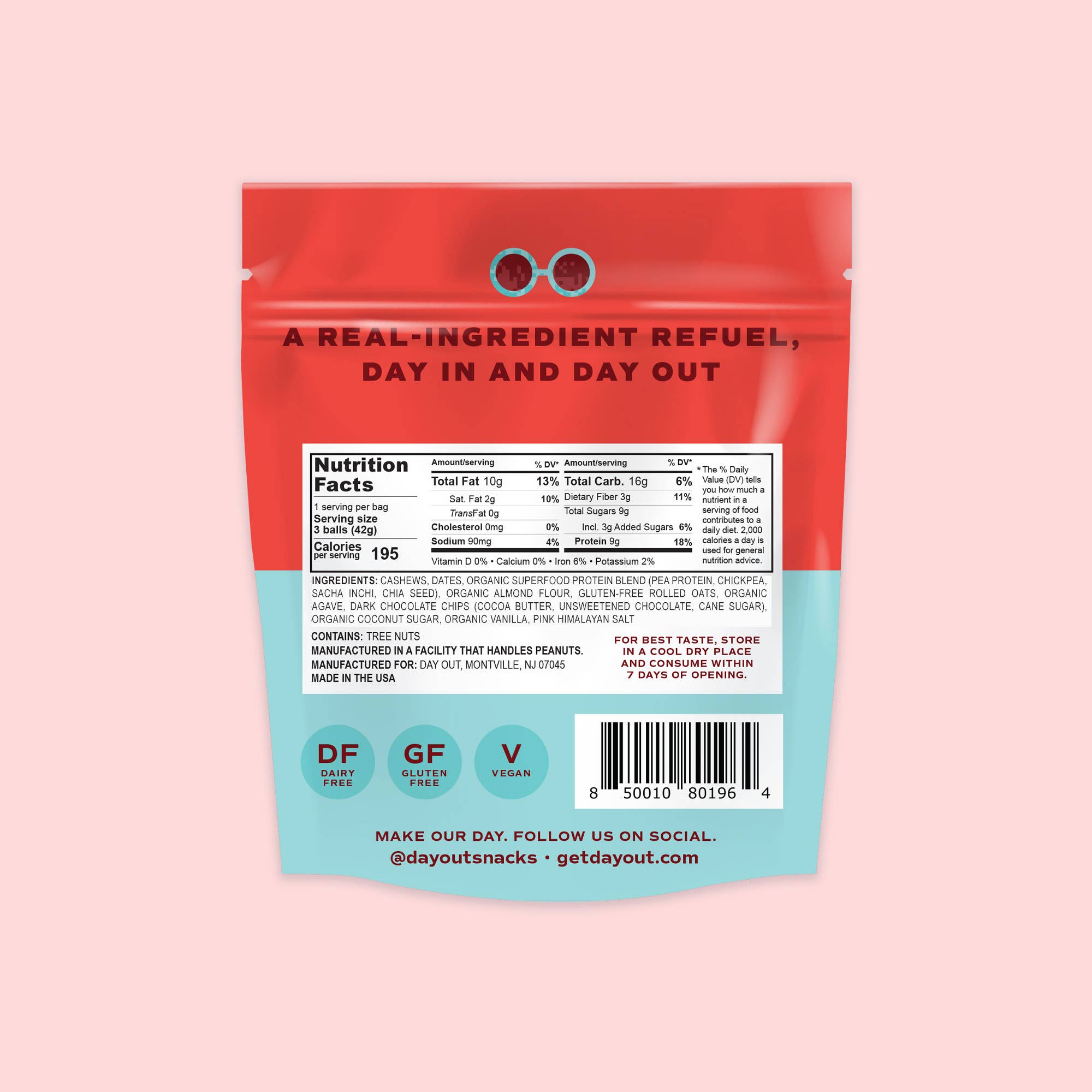 Day Out Snacks (previously Protein Power Ball) - Wholesale Snack bar - Cookie Dough Protein Balls 1.5 oz- Grab & Go, 40 pack1