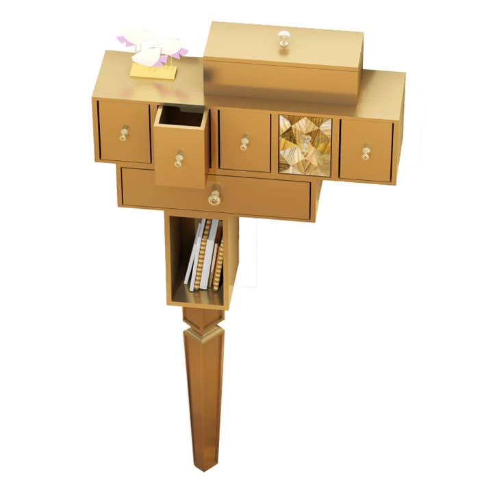 Onn Studio By Merit Home - Venta al por mayor Mesa consola - Mesa consola de una sola pata, mueble artesanal con 5 cajones