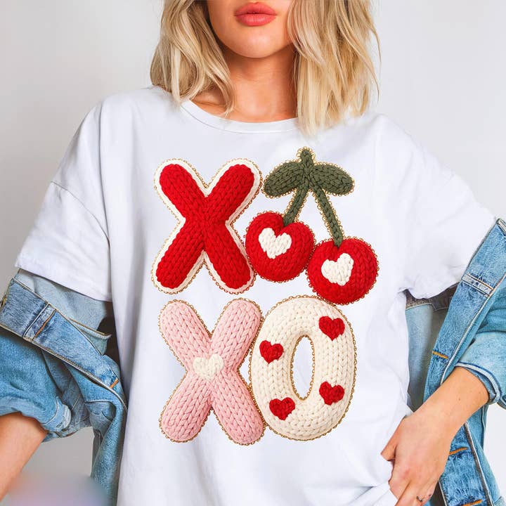 DLT Ecommerce – T-shirt gráfica - Mulher por atacado – Camisola do Dia dos Namorados, Sweatshirt de Croché com Fio Falso para o Dia dos Namorados2