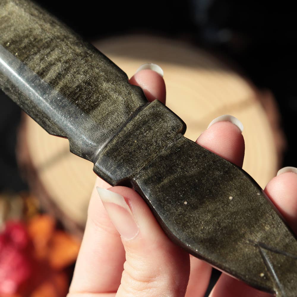 Natures Artifacts Inc - Wholesale Kitchen/Utility Knife - Golden Sheen Obsidian Knife with Star Handle 5