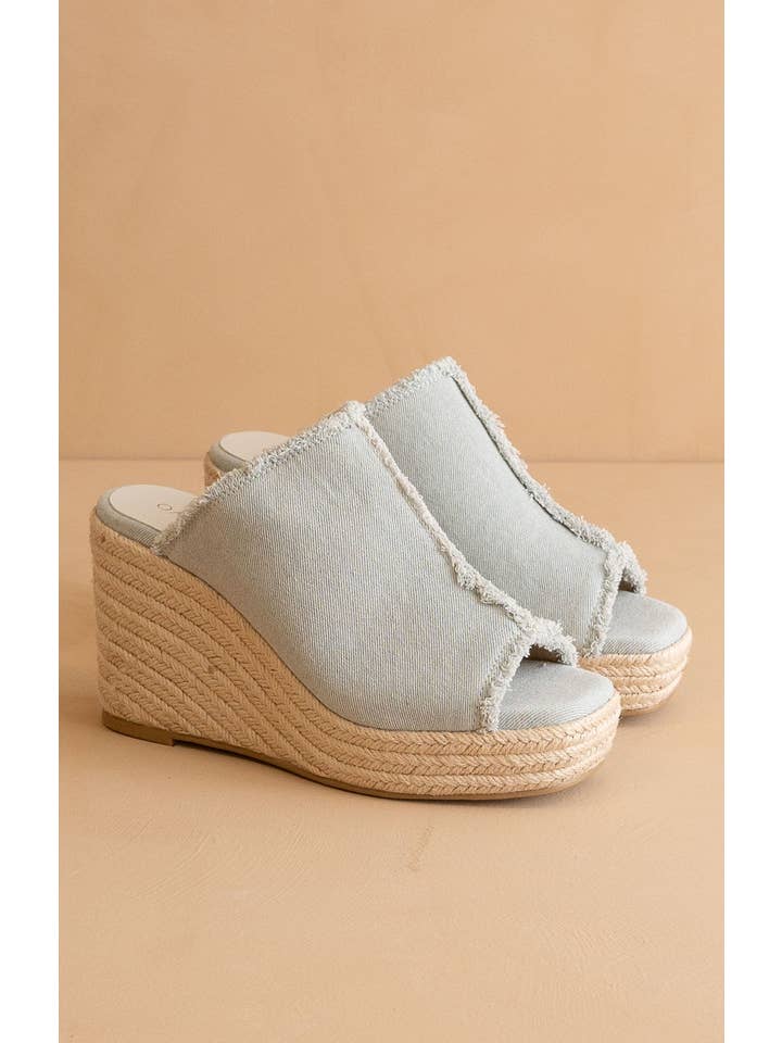 The Verona | Denim Frayed Denim Espadrille Wedge for wholesale on Faire
