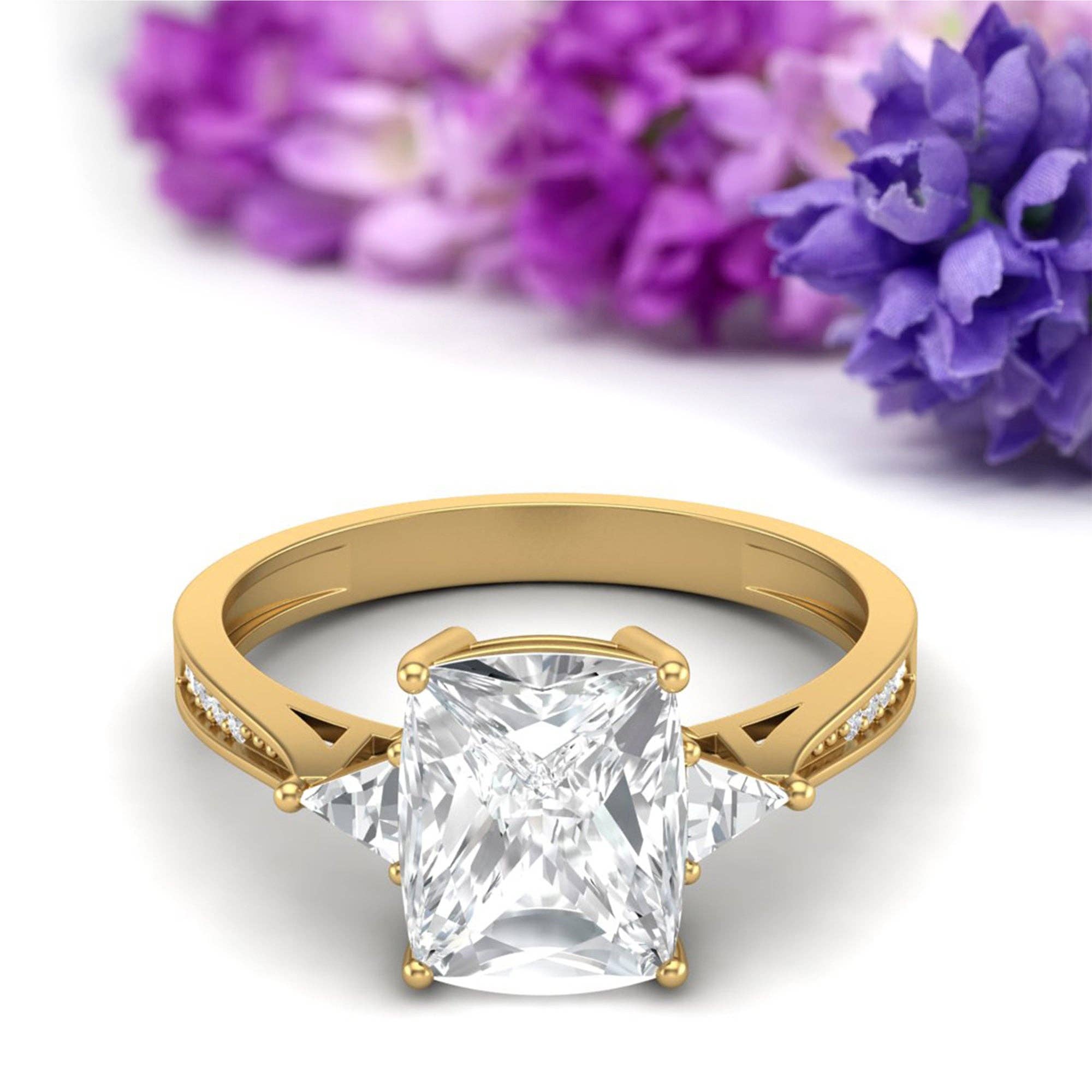 White 925 Sterling Silver 9x7MM Cushion Shape Moissanite Three Stone Women Promise Ring for wholesale on Faire9