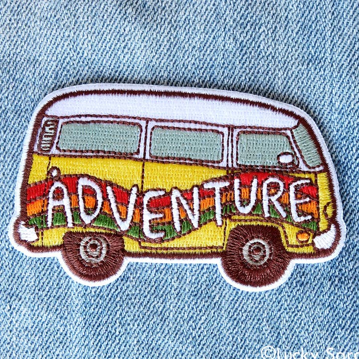 Lucky Sardine - Wholesale Patch - Rainbow Hippie Van, 70s Adventure Embroidered Iron-On Patch