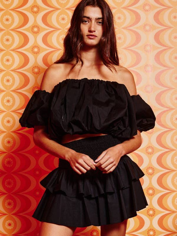 BUCKETLIST - Wholesale Skirt - Women's - S5221B Smocked Waistband Tiered Solid Mini Skirt12