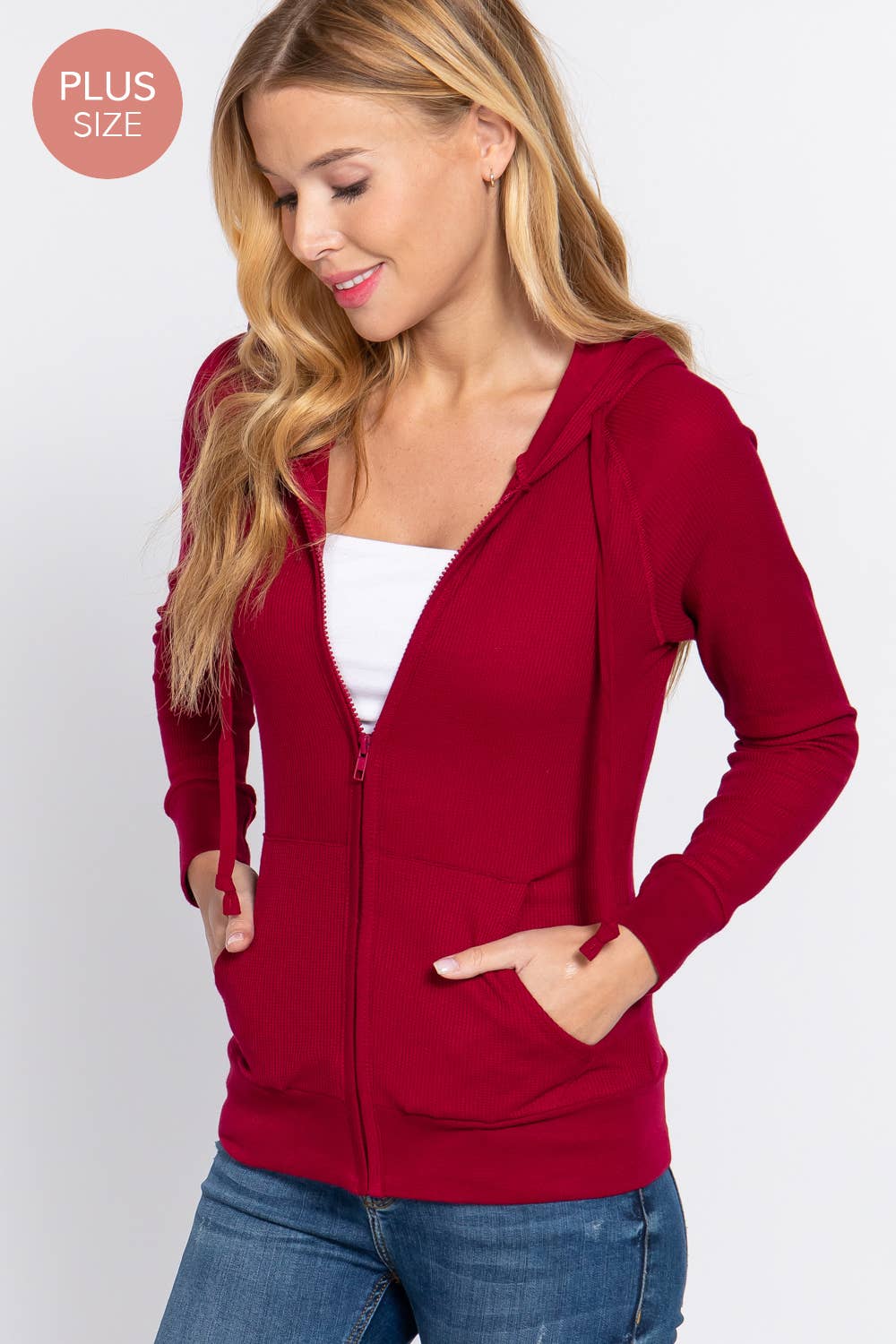 Active Basic | Active USA - Vendita all'ingrosso Felpa con cappuccio - Donna - [TAGLIA FORTE] Giacca Termica con Cappuccio a Maniche Lunghe e Tasca a Marsupio6