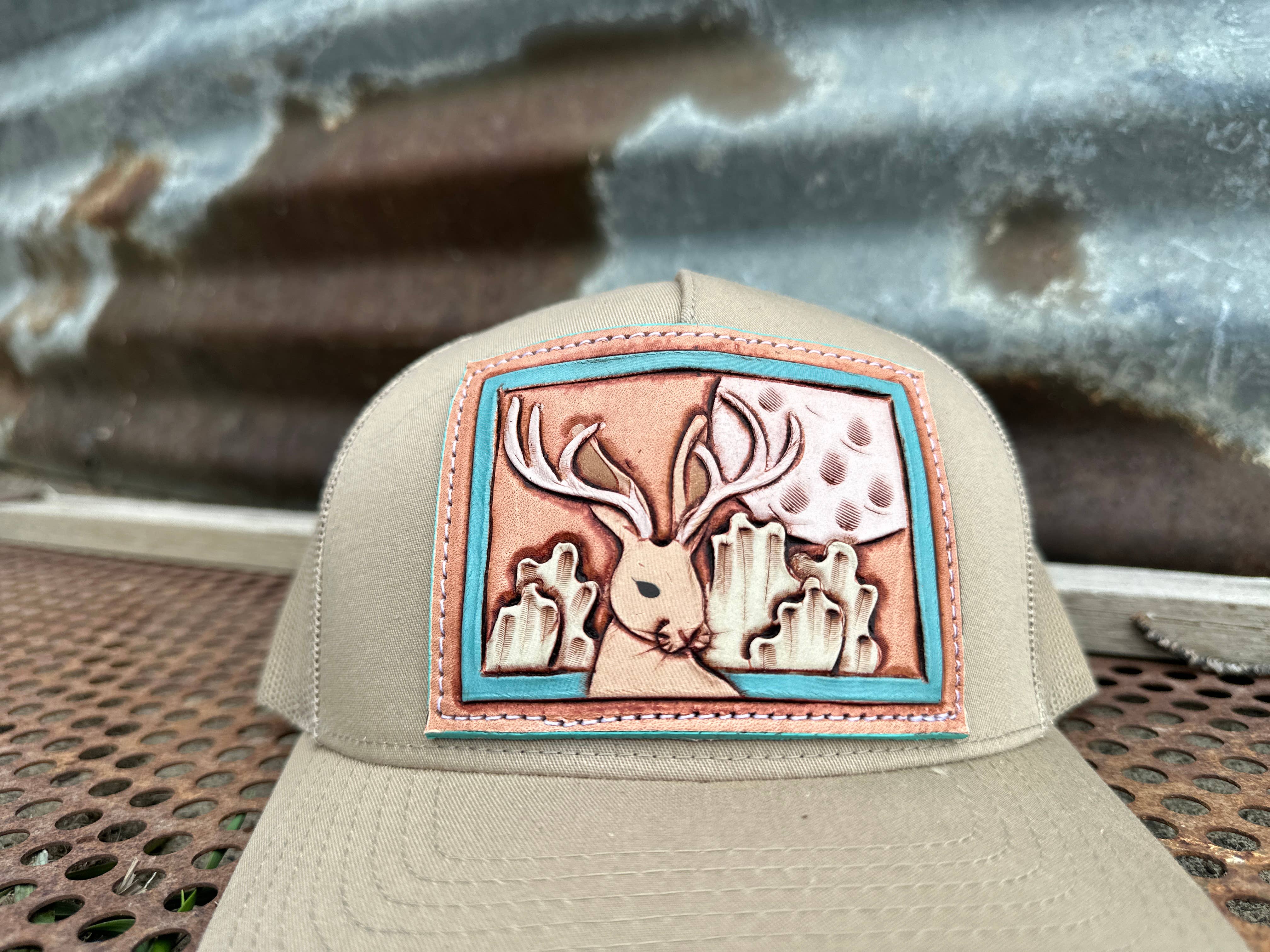 The Rodeo Rose - Wholesale Trucker Hat - Women's - Jackalope Tooled Leather Patch Cap Cowgirl Cowboy Western Rodeo3