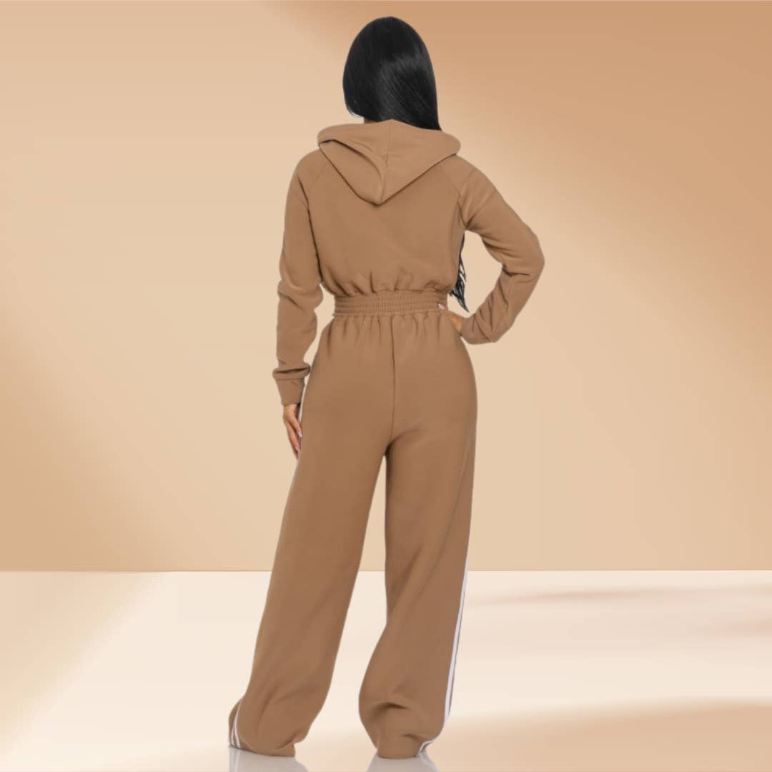 Celystrends - Wholesale Jumpsuit - Women's - Jumpsuit Hooded Lined Fleece Side Stripes 17
