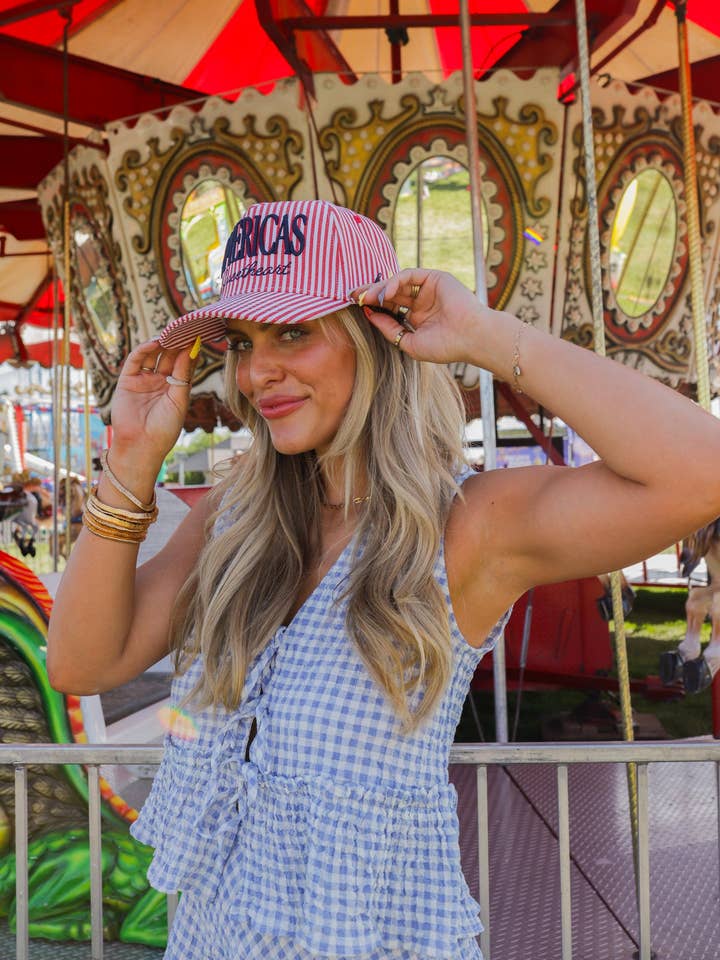 AMERICA'S SWEETHEART STRIPED TRUCKER HAT and other Purchase Wholesale july. Free Returns & Net 60 Terms on Faire trending on Faire.