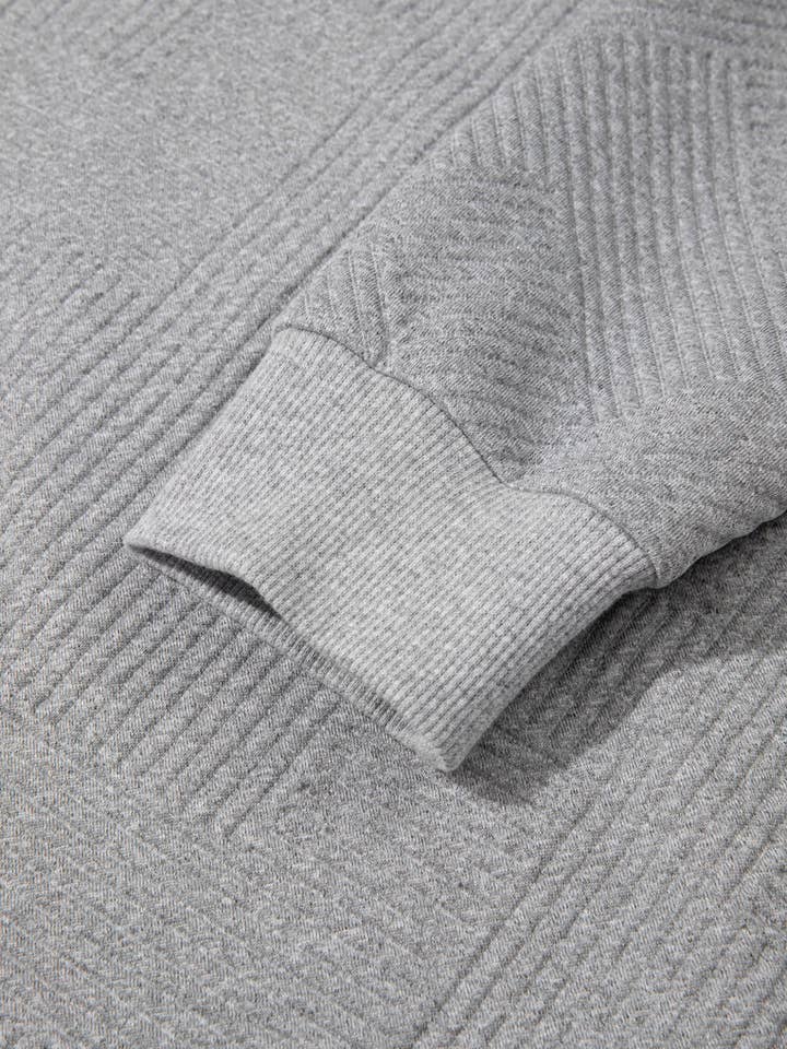 Medium Grey Trendy Textured Half Zip Loose Sweatshirt for wholesale on Faire5