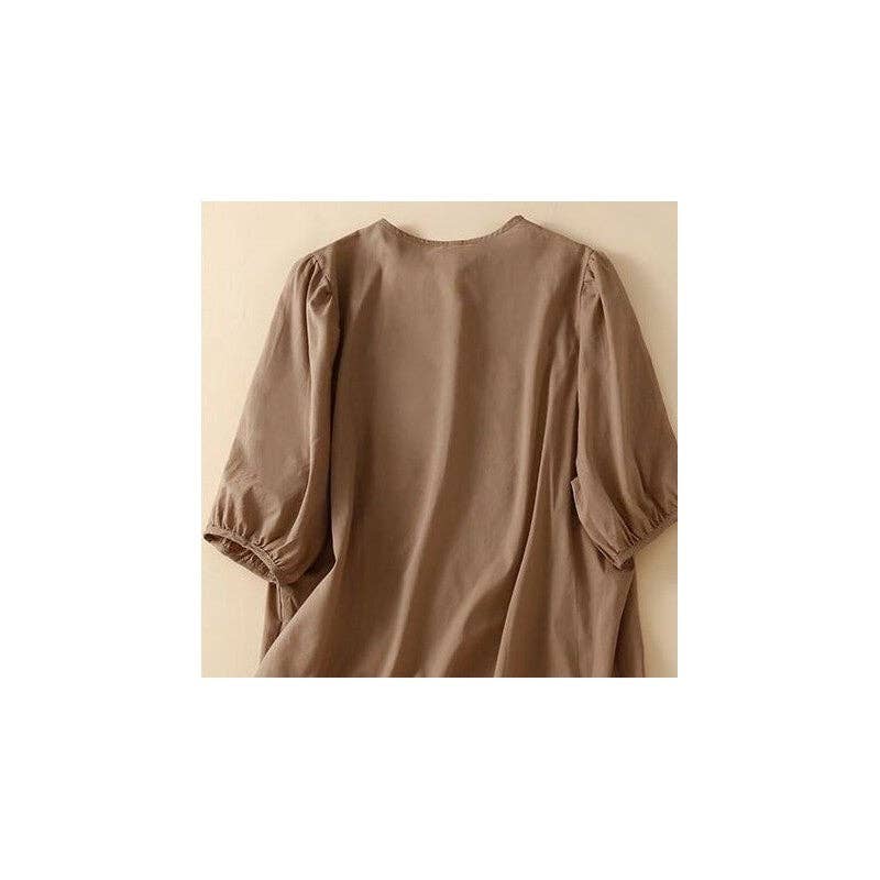 FurDecoration - Wholesale Blouse - Women's - Flowy Floral Embroidered Cotton Linen Blouse7