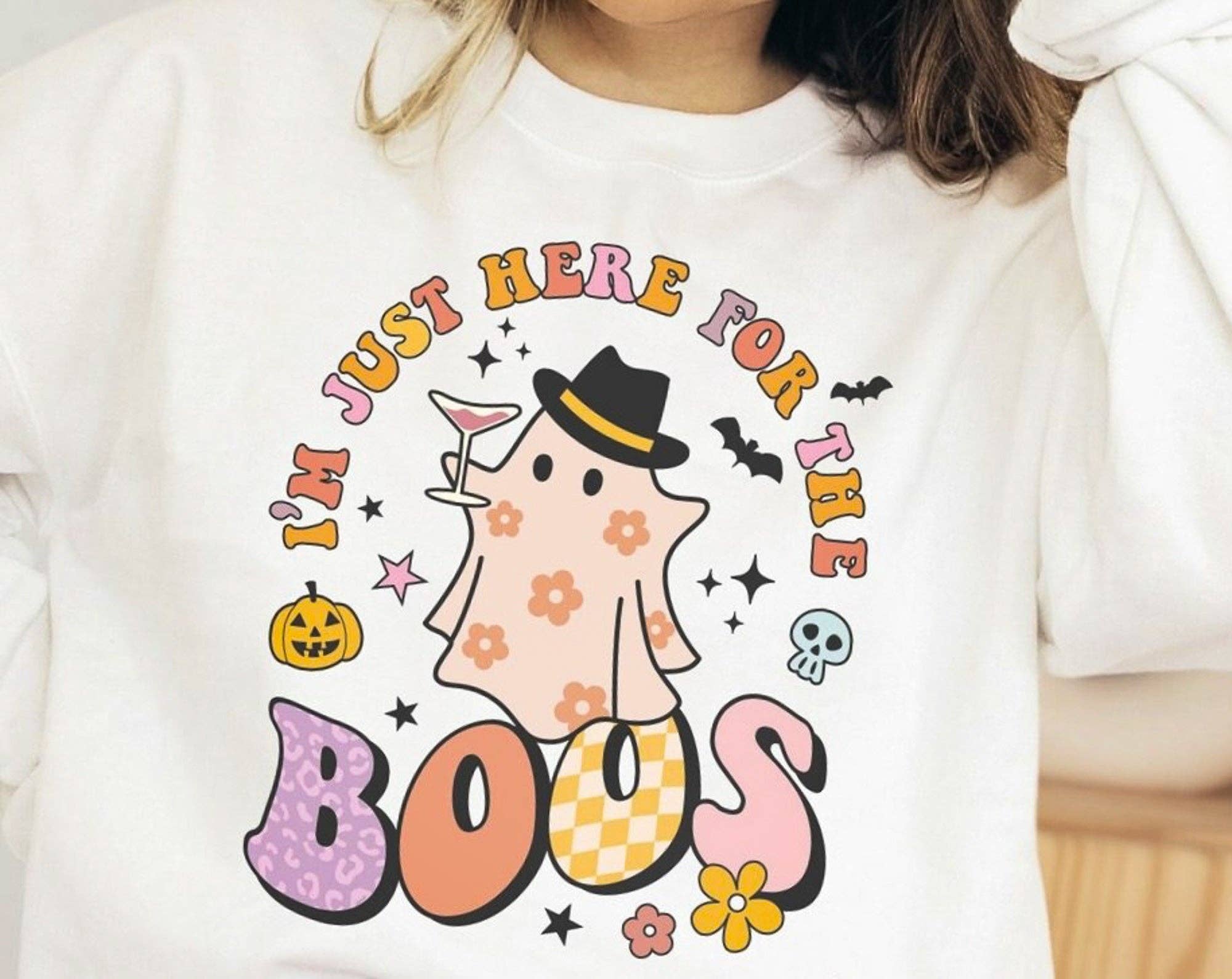 Peach Closet - Wholesale Graphic Sweatshirt - Women's - I'm Just Here For The Boos Crew Sweatshirt