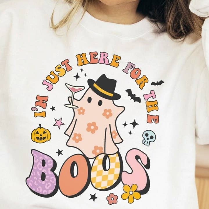 Peach Closet - Wholesale Graphic Sweatshirt - Women's - I'm Just Here For The Boos Crew Sweatshirt0