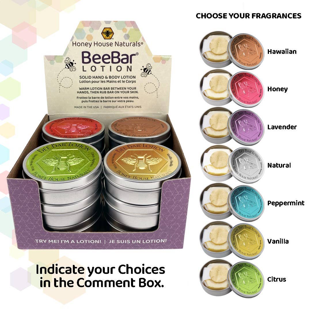 Honey House Naturals - Wholesale Solid Lotion - Large Bee Bar Display - 12 Pieces - Free Tester17
