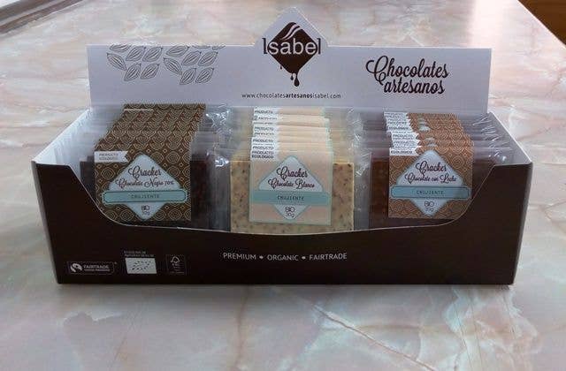CHOCOLATES ARTESANOS ISABEL - Wholesale Chocolate Bar - CRACKER BIO Varied Crispy, 30 g Box of 42 units.