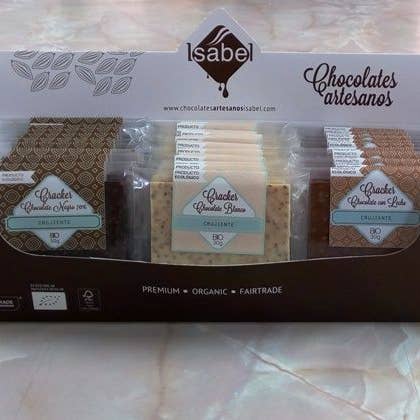 CHOCOLATES ARTESANOS ISABEL - Wholesale Chocolate Bar - CRACKER BIO Varied Crispy, 30 g Box of 42 units.