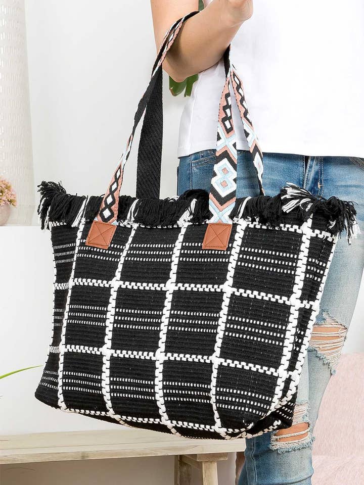 KONTROLLERAT MÖNSTER TOPP FRANS REM VÄSKA MB0176-1 för wholesale av anbfashion