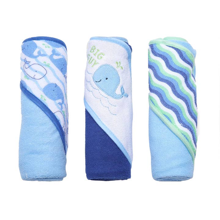 Crover - Wholesale Hooded Towel - Kids & Baby - Blue Whale Hooded Baby Towels Set – 3-Pack, 26x30
