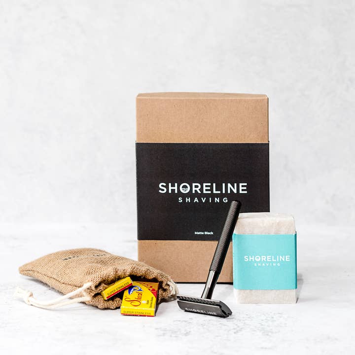 Shoreline Shaving - Wholesale Shaving Set/Kit - Men's - Eco-Friendly Shaving Kit - Matte Black Safety Razor