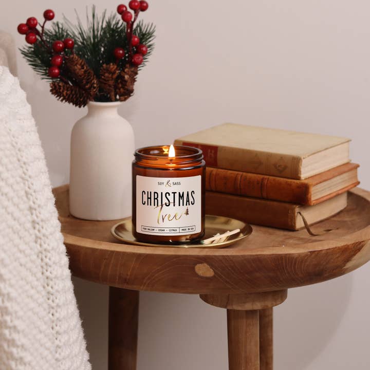 Soy and Sass - Wholesale Jar/Filled Candle - Christmas Tree Soy Candle - Christmas Candles MADE IN USA