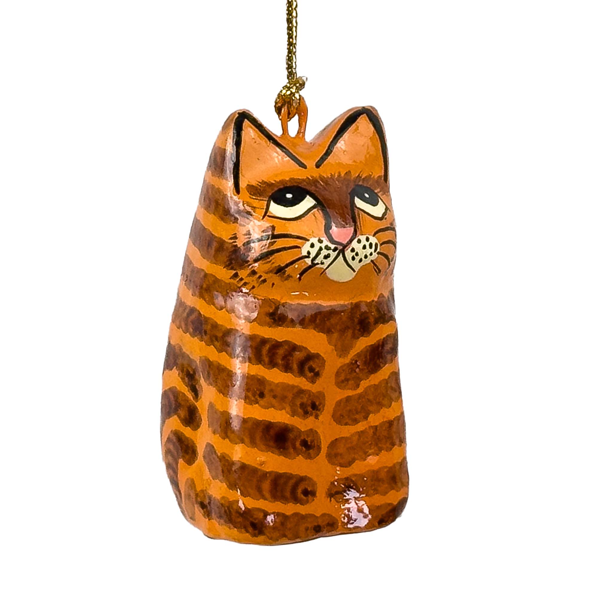Global Crafts - Wholesale Ornament - Handpainted Kashmiri Sitting Cat, Tabby0