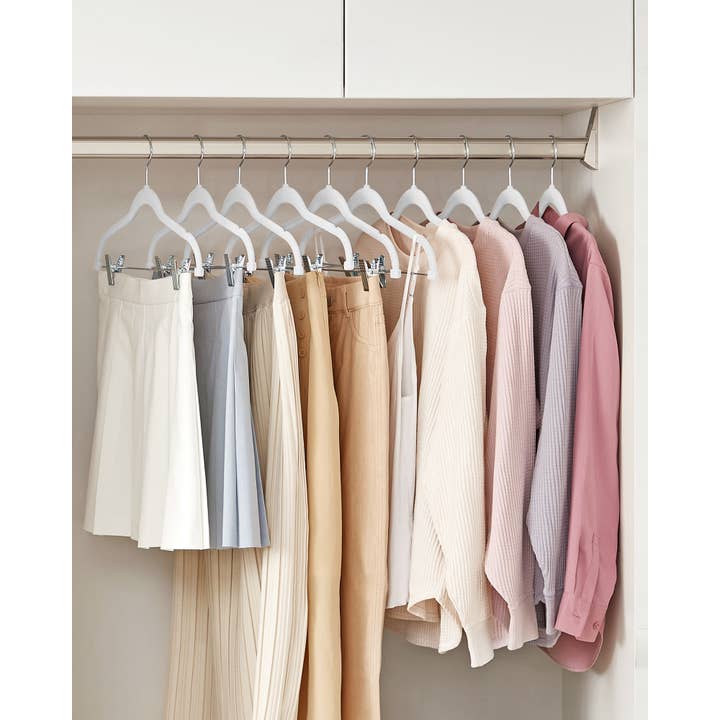 Greenwestons - Wholesale Clothes hangers - 30-Pack White Pants Hangers with Adjustable Clips 11
