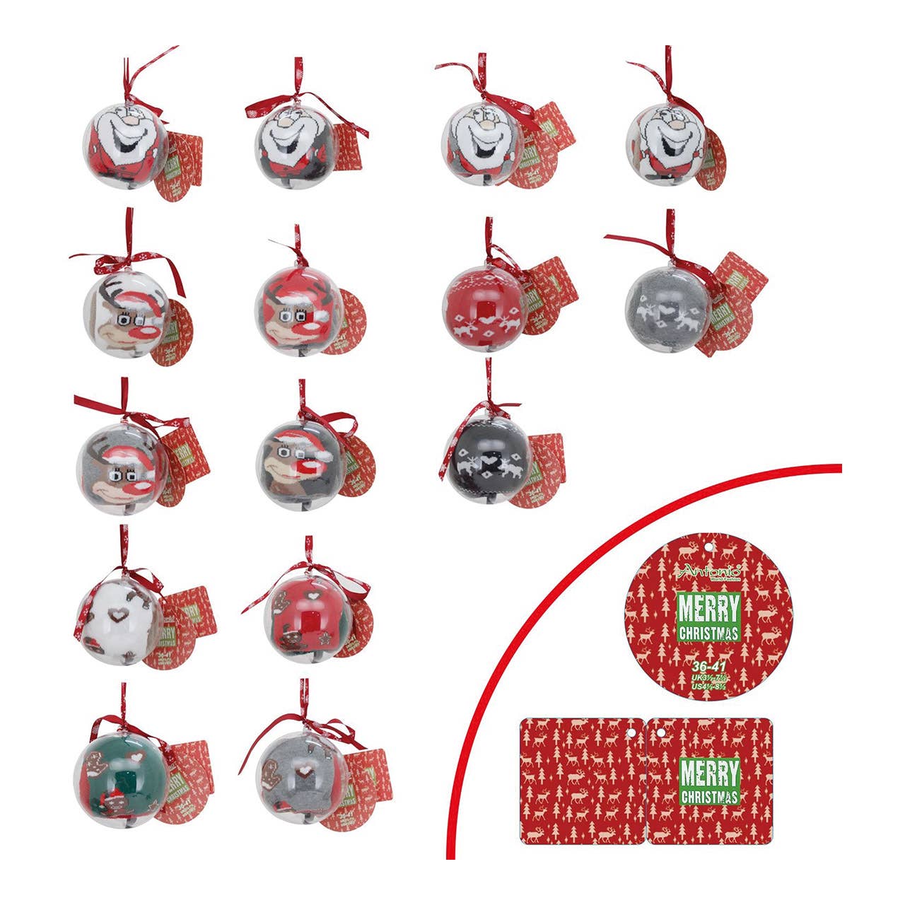 Wurm - Wholesale Christmas Decoration - Ladies' thermal socks Christmas in plastic ball made of colorful textile 15-fold, (W/H/D) 10x10x10cm0