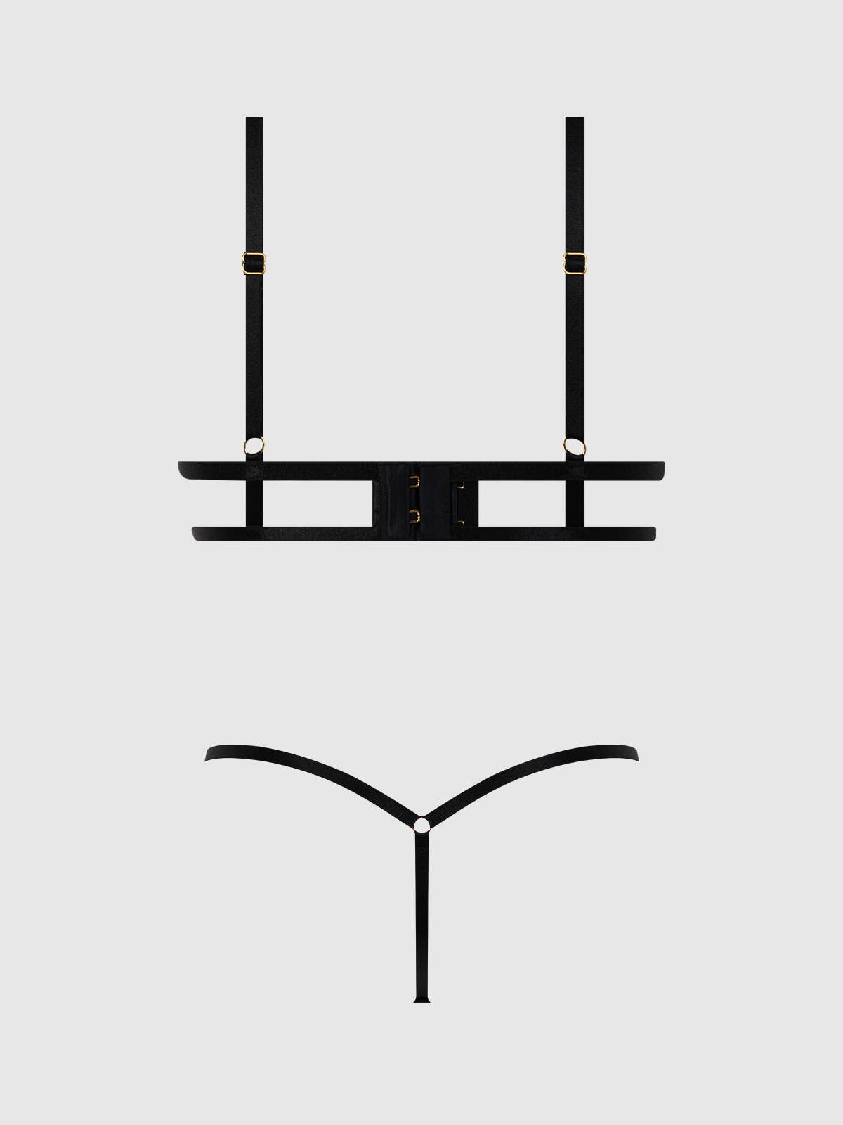 BLACK GOLD EVE SATIN & CHAIN OPEN CUP BRA & G-STRING SET for wholesale on Faire8