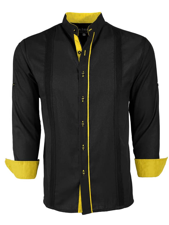 Y.A.Bera Clothing Modern Guayaberas - Wholesale Button Down Shirt - Men's - Couture Black Clásico Mandarin Presidencial Guayabera1