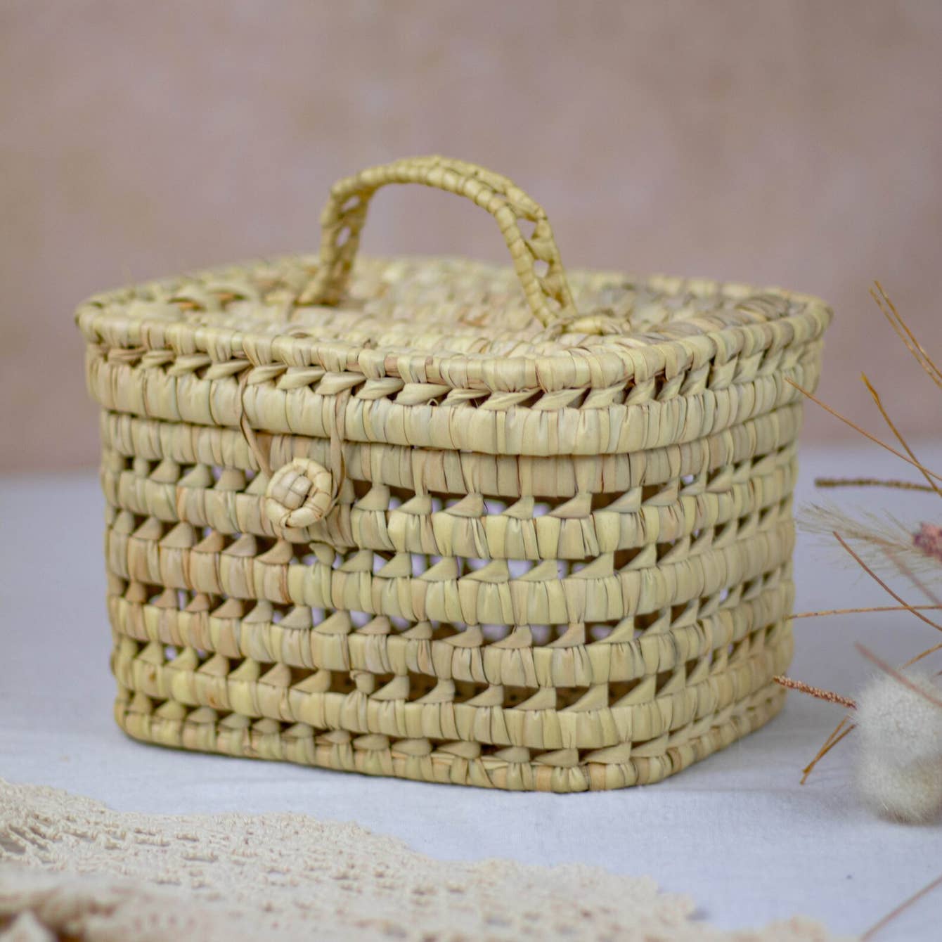 HandHappiness – Engroshandel Kurv – Flettet rattan opbevaringskurv, lille kurv i flet.0