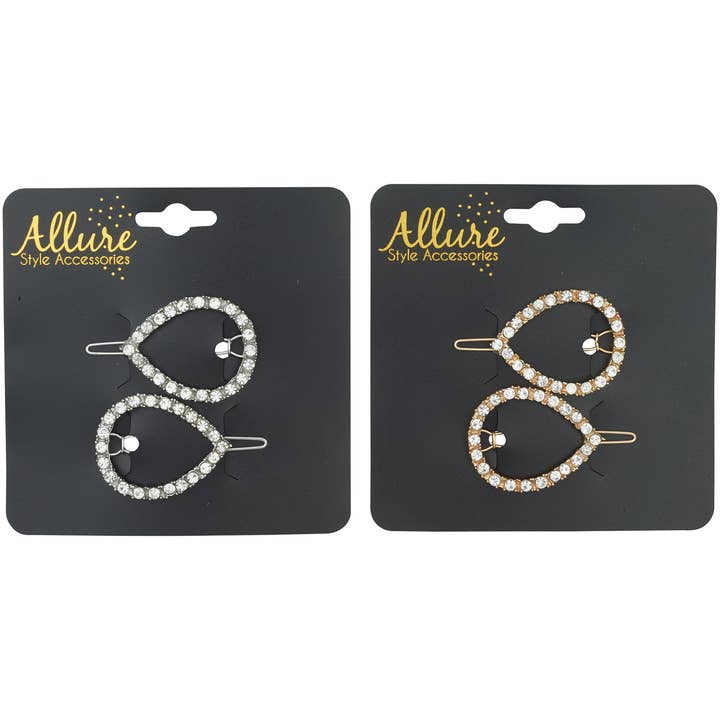 Allure Style Accessories - Wholesale Hair Clip - Women's - Allure Wire Back Rhinestone Barrettes - 2 Pack