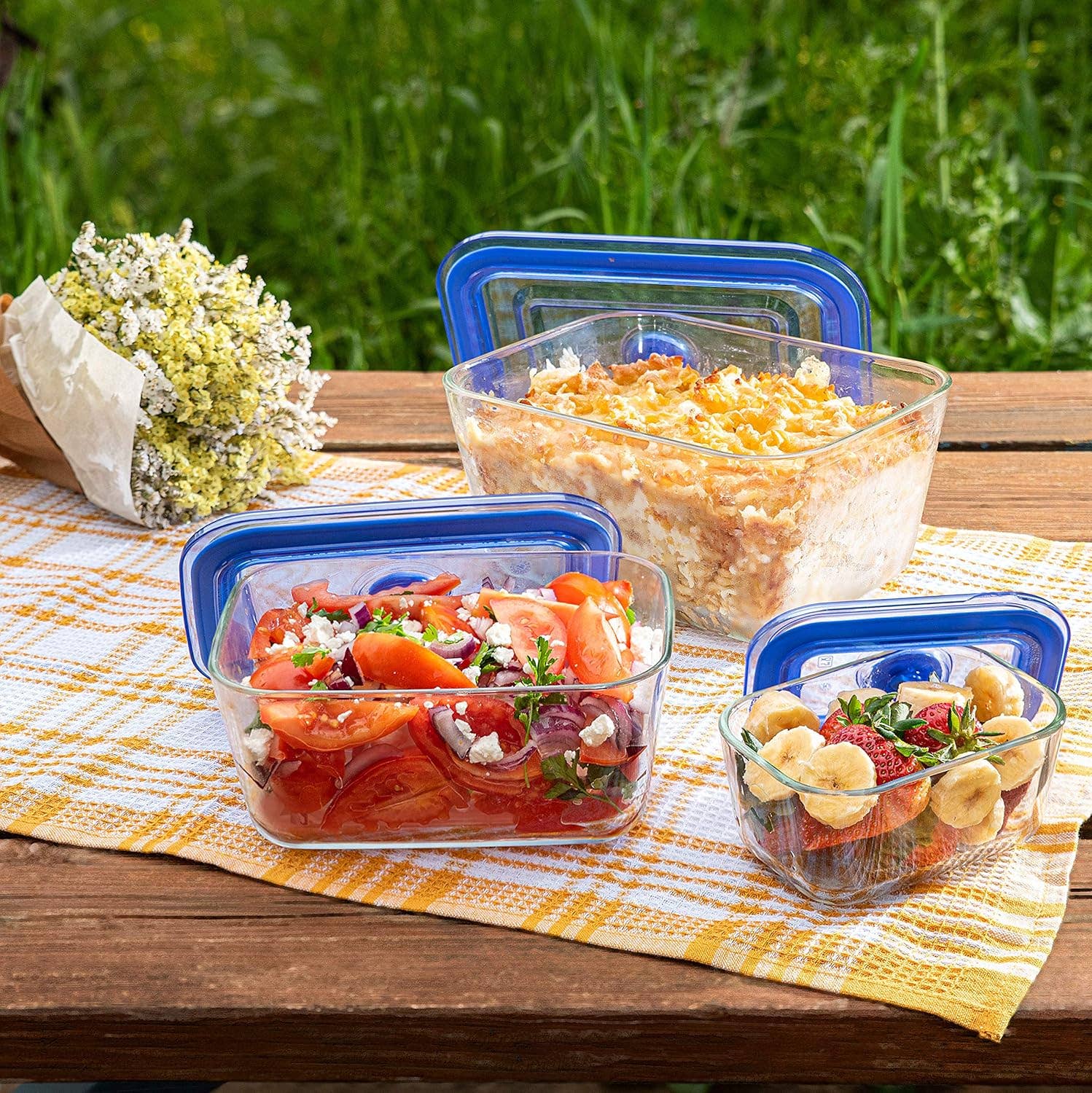 Moss & Stone - Vente Appareils électroménagers - Ensemble de 3 grands récipients de stockage en verre avec couvercles, 101 oz/ 54 oz/ 16 oz, récipient alimentaire rectangulaire profond en verre avec couvercle, étanche, compatible micro-ondes, lave-vaisselle et four.5