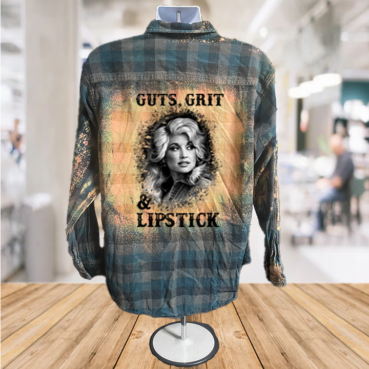 Infidel Nation Apparel - Wholesale Button Down Shirt - Women's - Dolly Guts, Grit, and Lipstick Bleached Button Down Shirt1