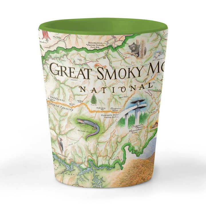 XPLORER MAPS - Wholesale Shot Glass - Great Smoky Mountains National Park Map Shot Glass - 1.5 oz0