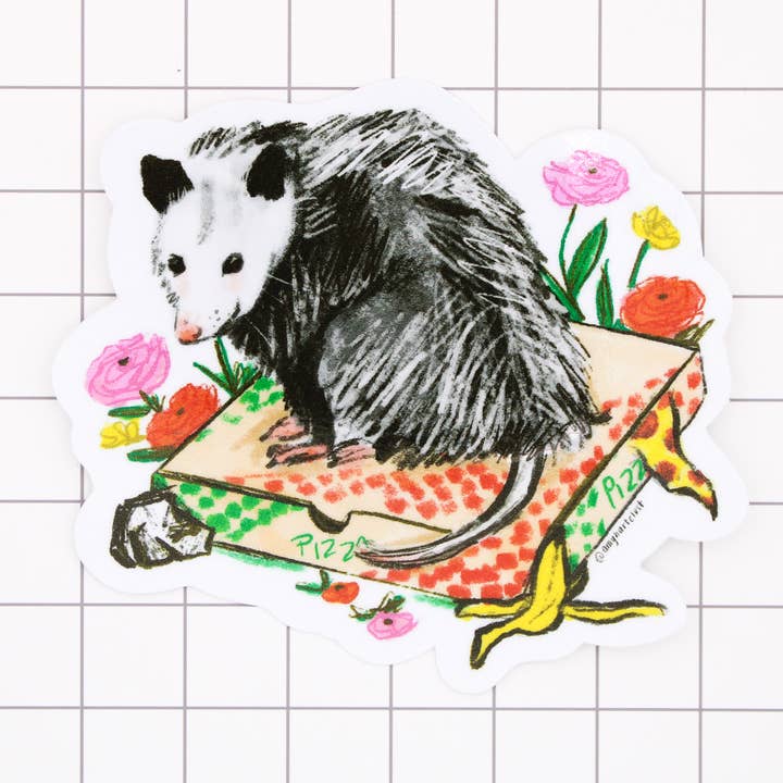 Happy Possum Vinyl Sticker for wholesale by Amy Hartelust Art and Illustration