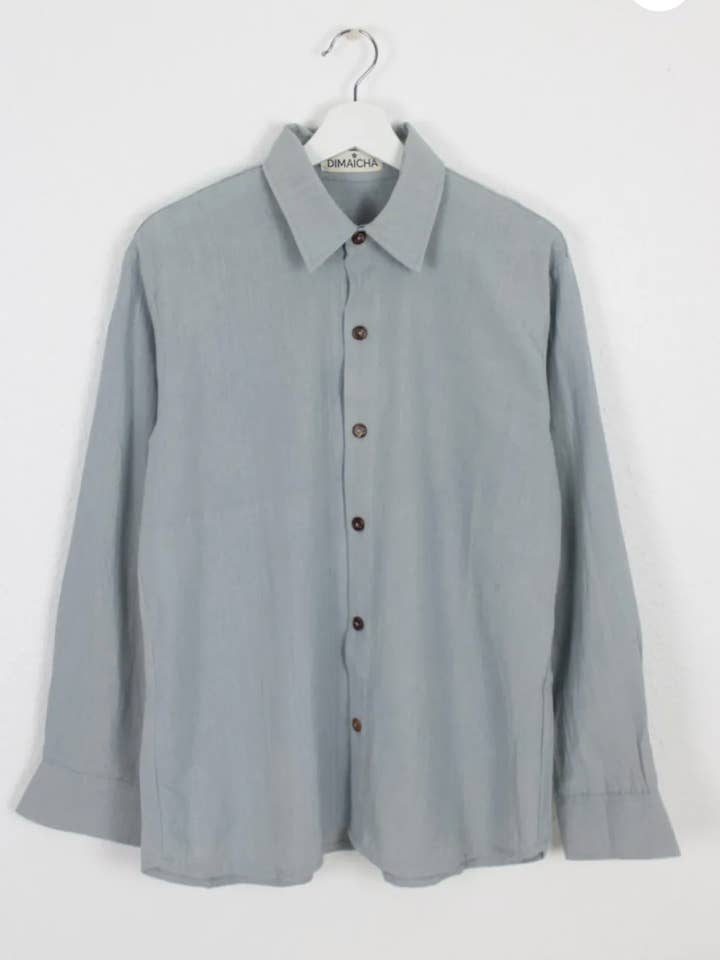 Oversize hampeskjorte med naturlig indigofarvet lys nuance for engroshandel hos DIMAICHA