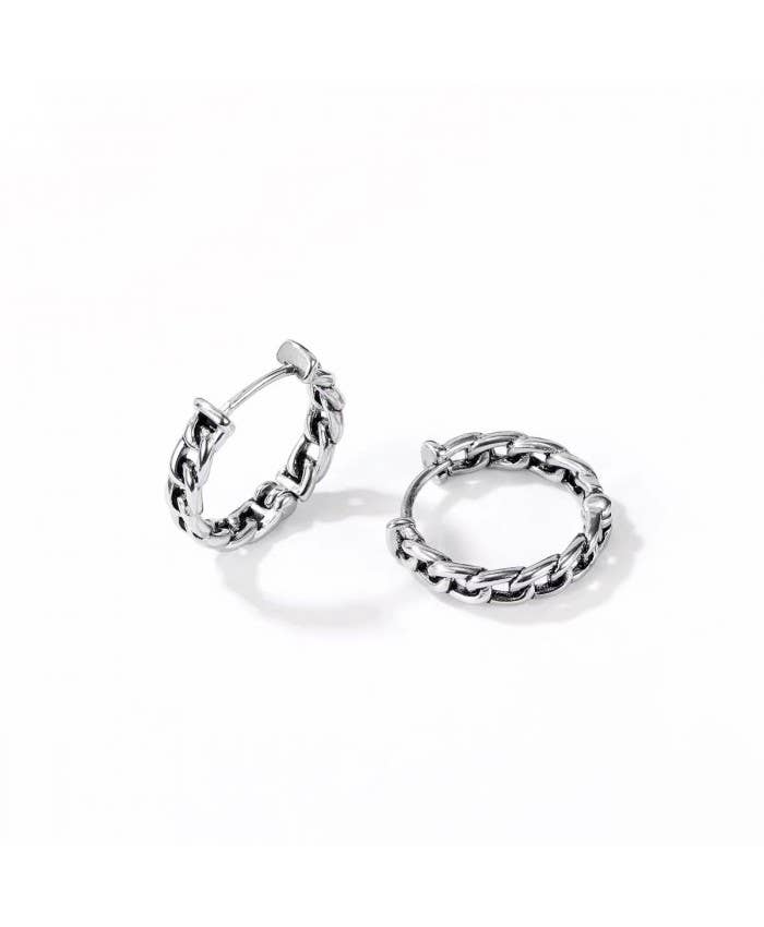 AMORINO SRL - Wholesale Huggie Earrings - SINGLE MEN'S HOOP CHAIN EARRING - JJ2324E244/E245