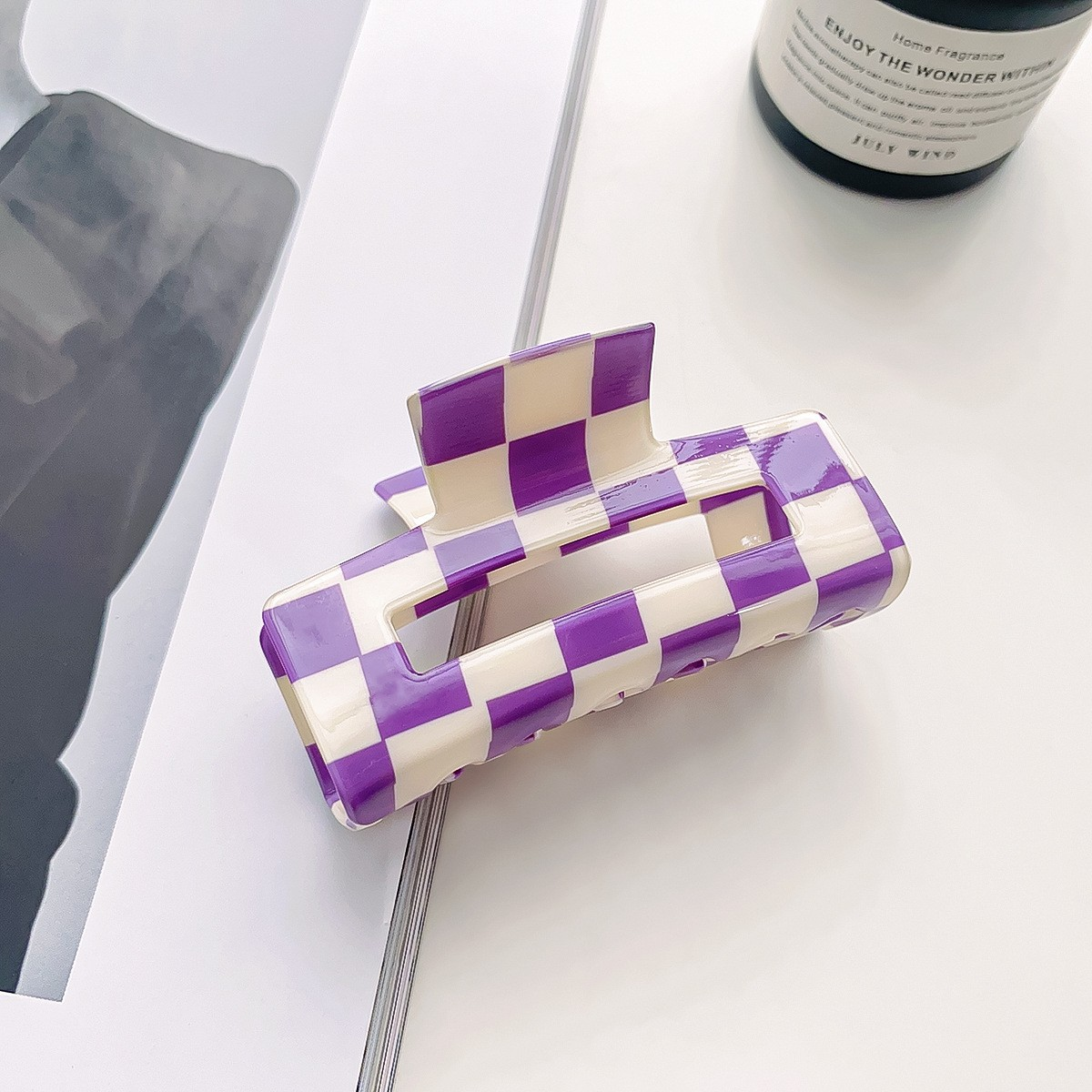 ACCITY - Wholesale Hair Clip - Women's - Checkerboard Hair Claw – Candy Color Acetate Look_CWMM100844