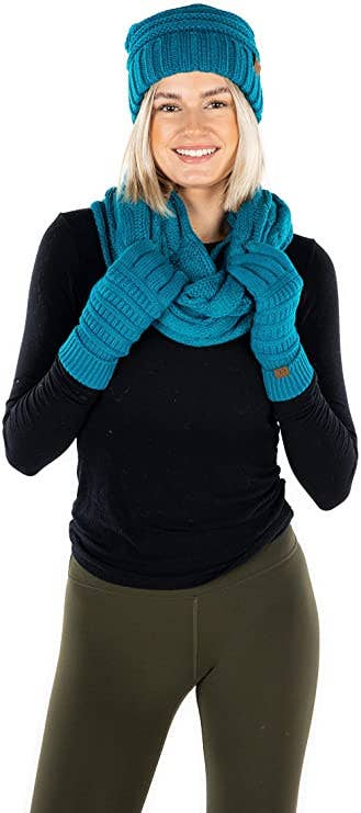 Funky Junque - Wholesale Winter Accessory Set - Women's - C.C Oversized Beanie, Glove & Scarf set - Teal2