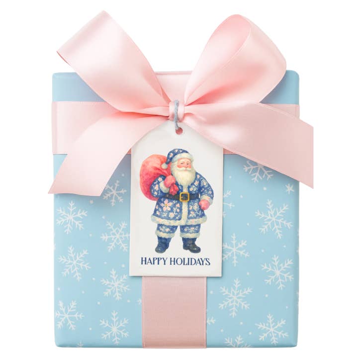 Étiquettes-cadeaux Père Noël Chinoiserie Aquarelle Bleu & Rose pour la vente par Design Carolinas