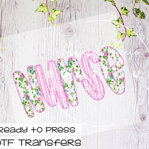 Nurse Pink Floral/Stripes DTF Transfer for wholesale by Trendy Chic Apparel LLC