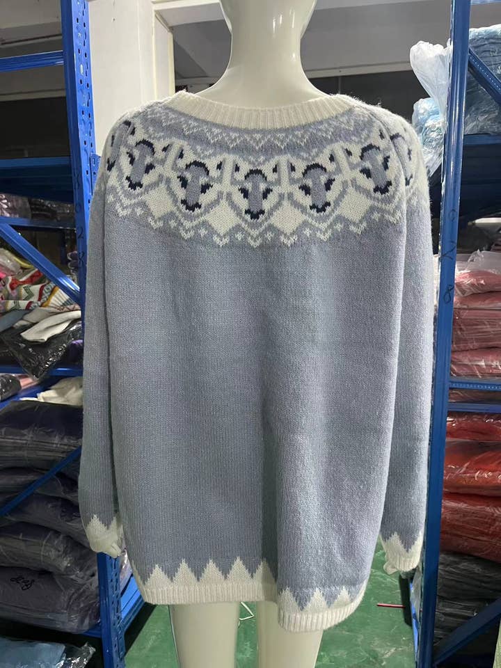Rosa Clothing - Wholesale Knit Sweater - Women's - Cottagecore Vintage jacquard knit sweater jumper