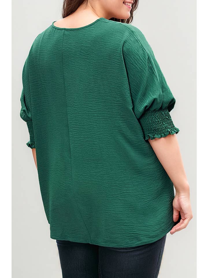66DISCO - Wholesale Tunic - Women's - Smocked Wrist Round Neck Half Sleeve Knit Top (S-2XL)