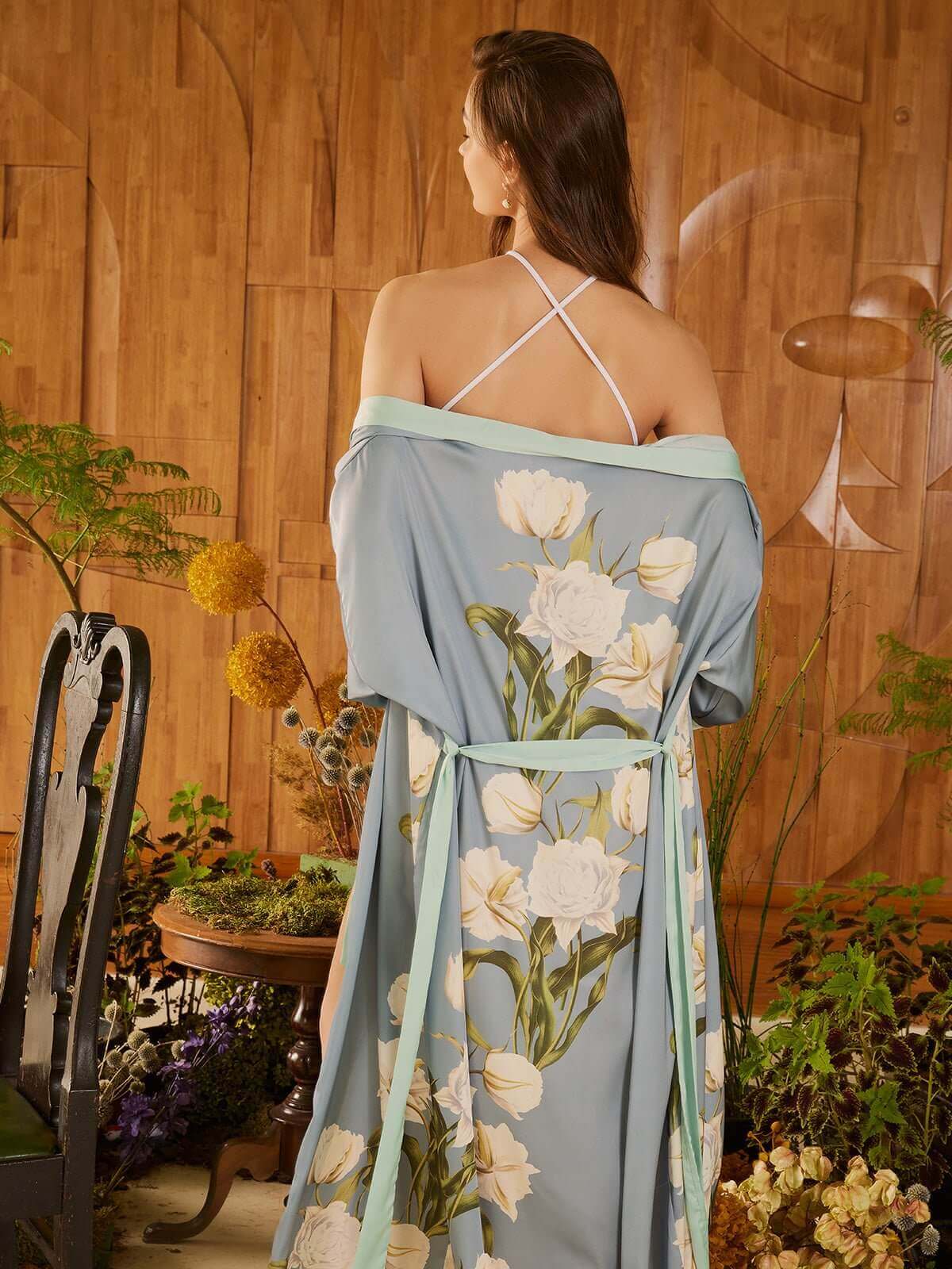 gray Peony Floral Kimono Robe for wholesale on Faire1