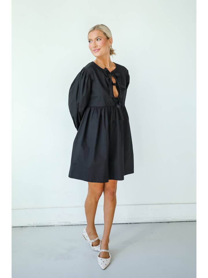 Noir Robe Babydoll Mini Noire à Nœud Définition Mignonne en vente sur Faire6