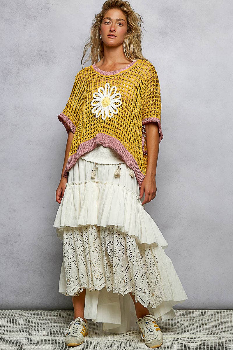 Pol Clothing - Wholesale Knit Top - Women's - Round Neck Sleeveless Floral Thin Sweater Top SALE16