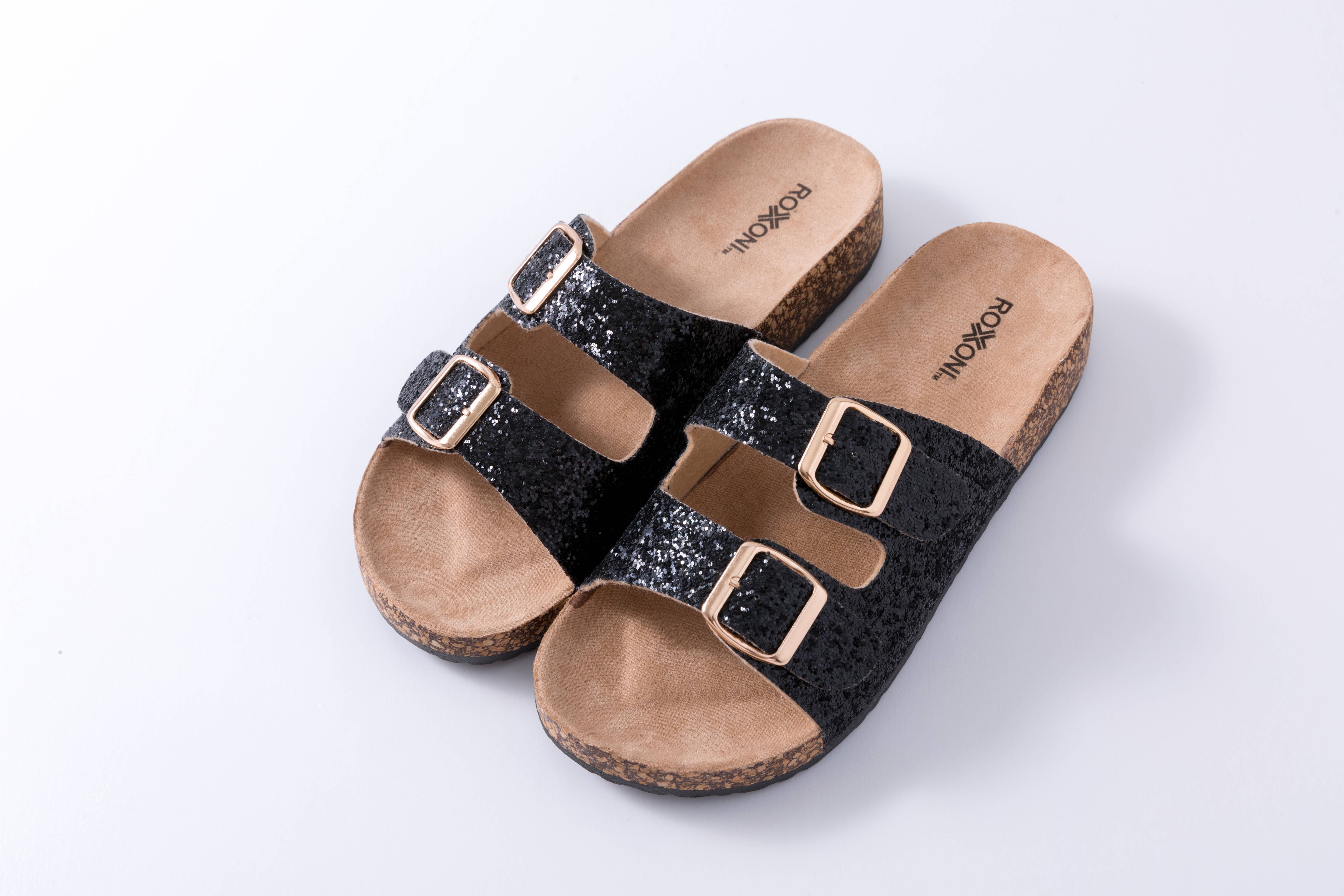 Roxoni - Vente Claquettes – femme - Sandales plates confortables à paillettes pour femmes Roxoni3