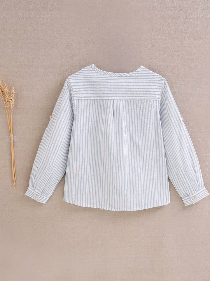 Dadati - Vendita all'ingrosso Camicia button down - Bambini - Camicia a maniche lunghe a righe blu e bianche per bambino1